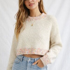 FP Movement by Free People Cream Confetti Trim Fuzzy Sweater XS